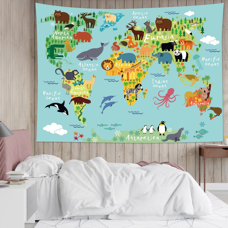 LB World Map Tapestry Wall Hanging Various Cartoon Animals Tapestrise World Distribution Map Wall Decor Blanket for Kids Bedroom Living Room Dorm Decor, 60Wx40H inches - Image 5